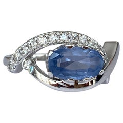 ALGT Certified 1.85 carat Ceylon Sapphire Diamond White Gold  Ring