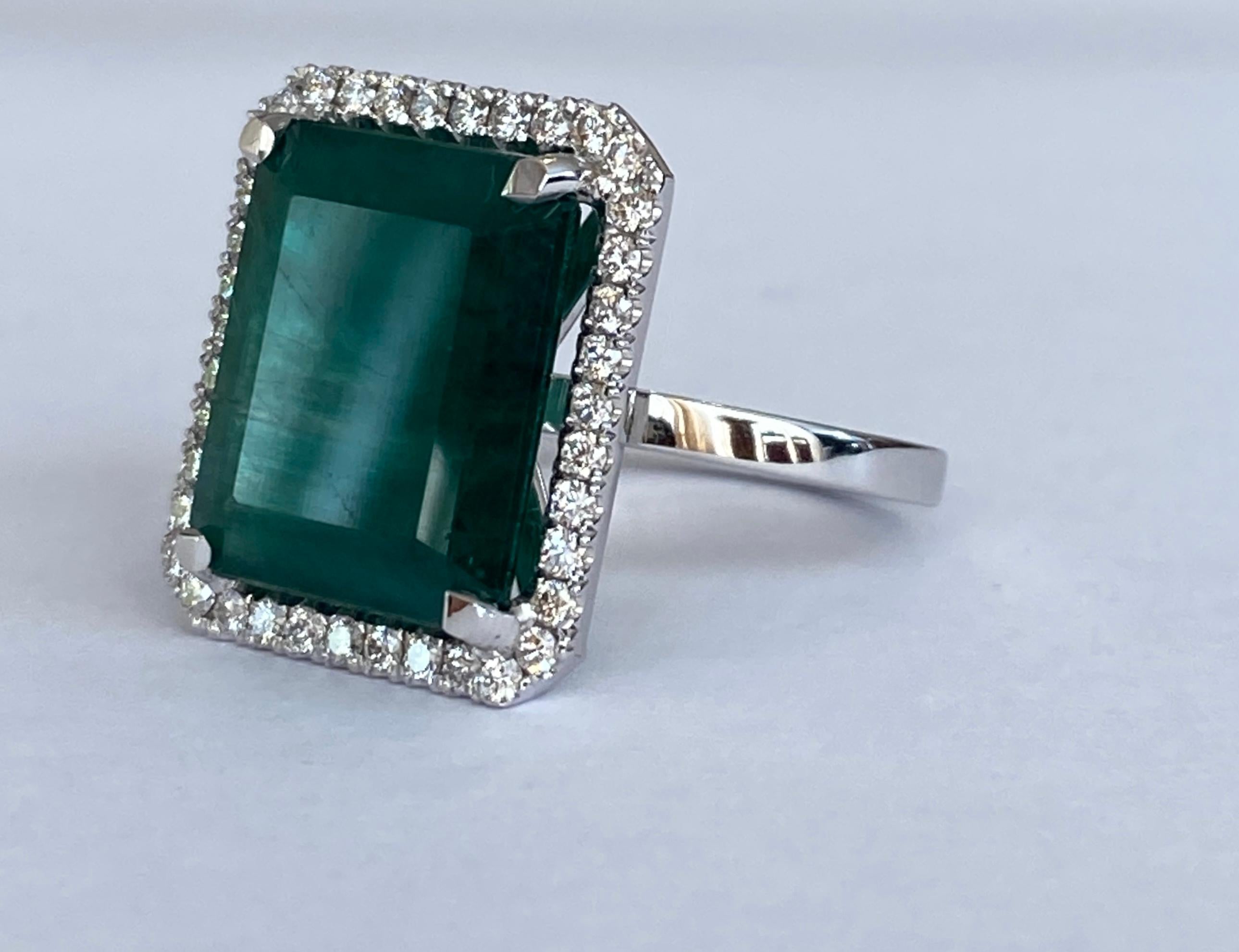Emerald Cut ALGT Certified 12.64 carat Emerald Diamond Cocktail White gold Ring For Sale
