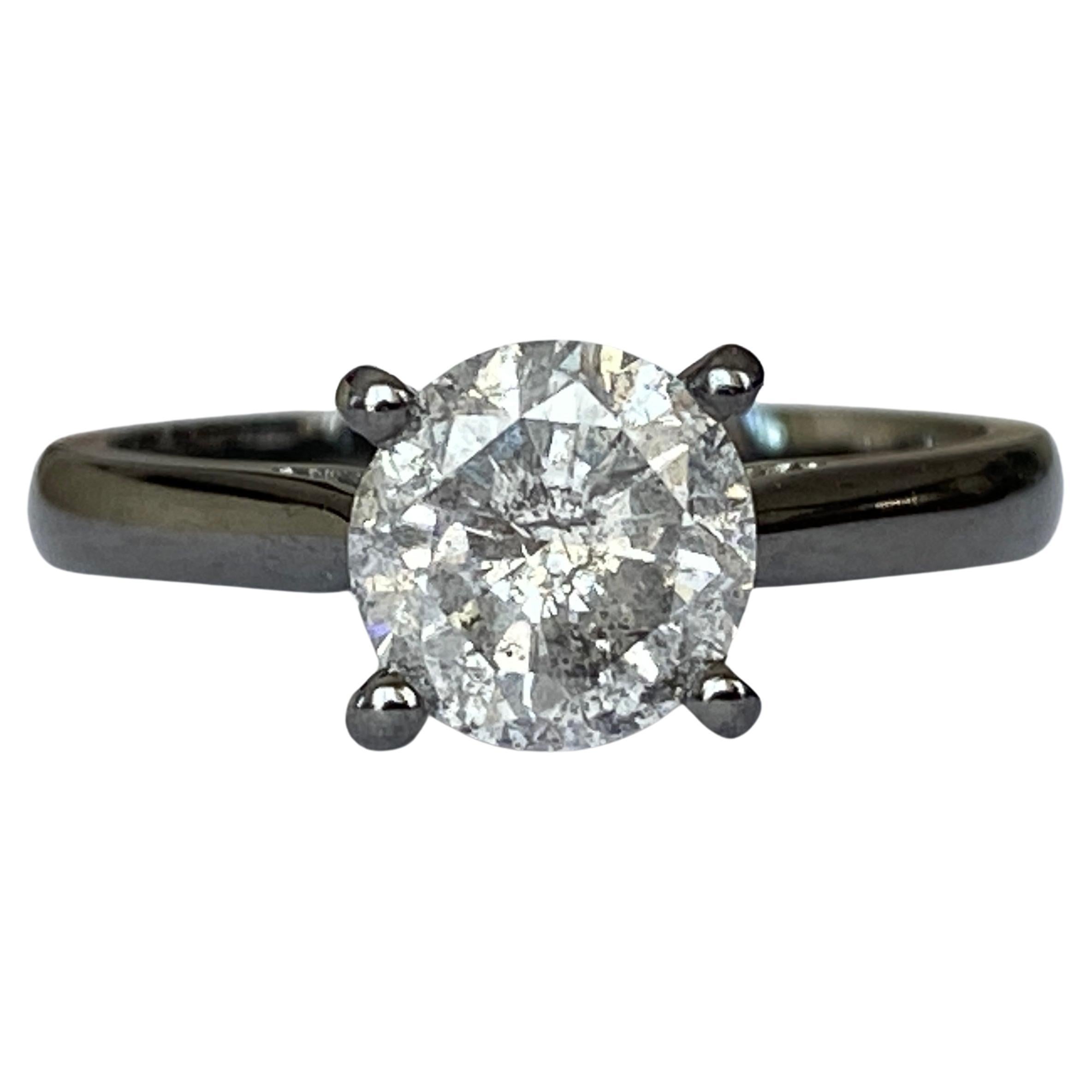 ALGT Certified 1.65 Ct Brilliant cut Salt and Pepper Diamond Solitaire Ring