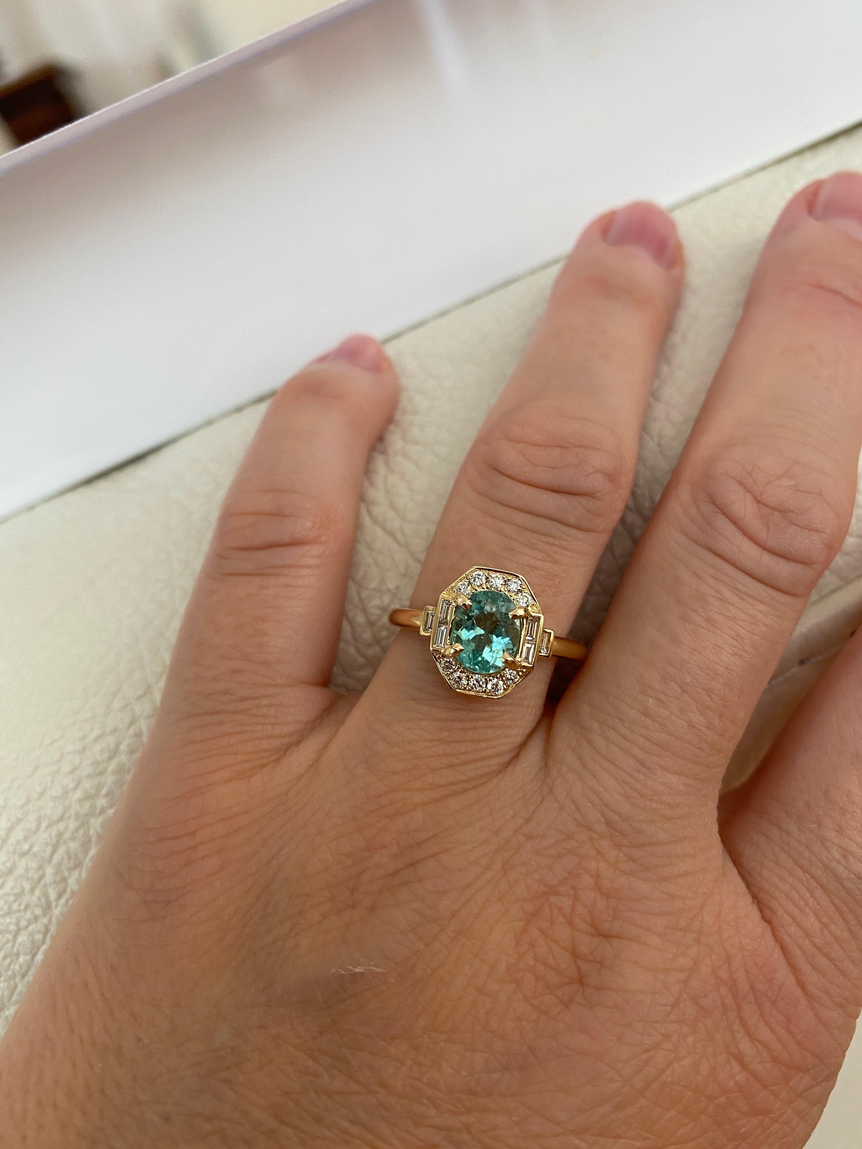 Diamant tourmaline Paraiba certifié ALGT de 1,67 carat  Bague en or jaune 18 kt en vente 11