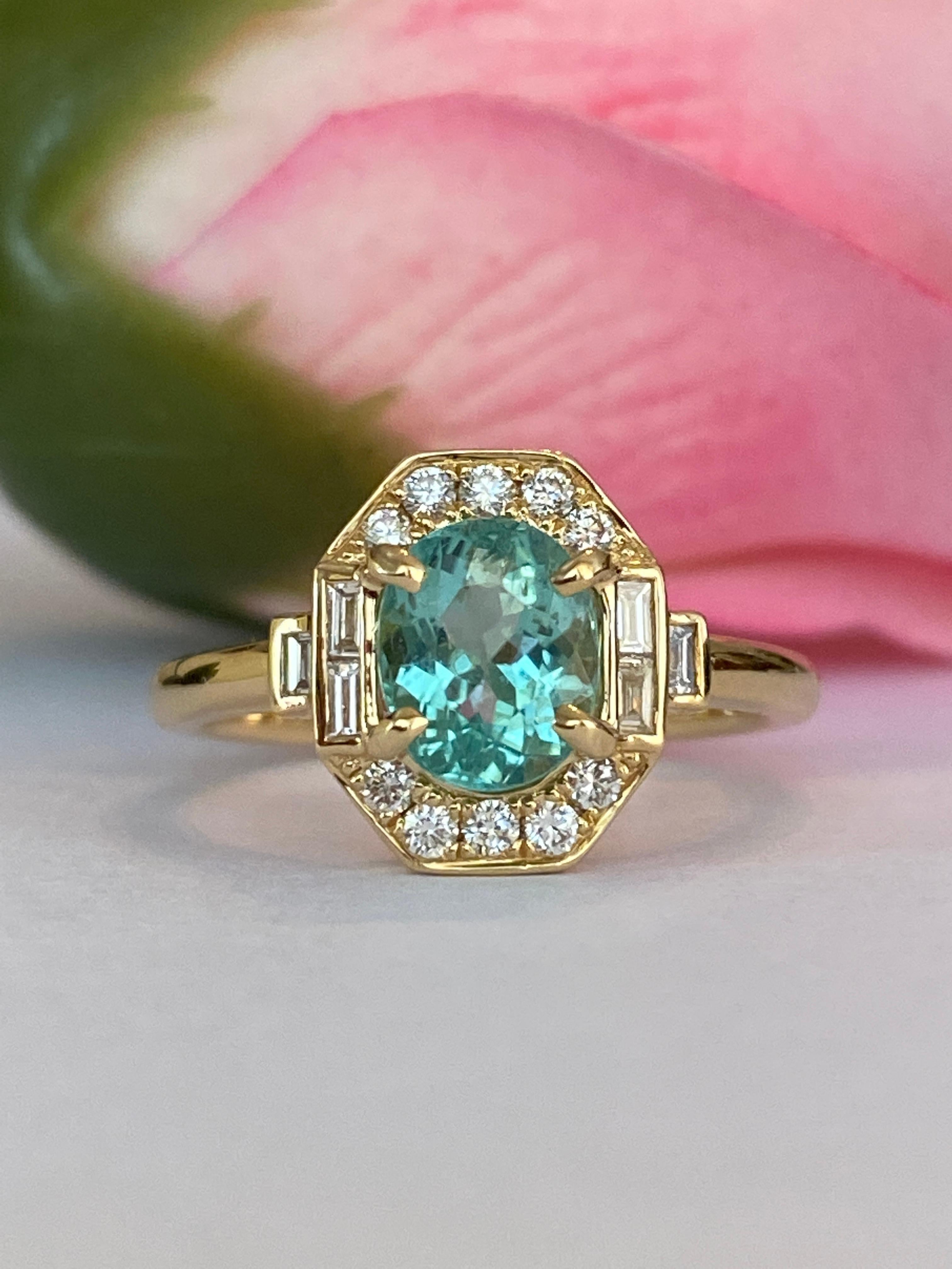 Début de l'époque victorienne Diamant tourmaline Paraiba certifié ALGT de 1,67 carat  Bague en or jaune 18 kt en vente