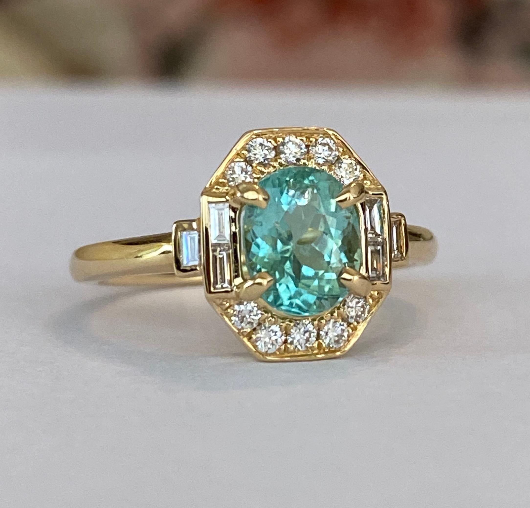 Diamant tourmaline Paraiba certifié ALGT de 1,67 carat  Bague en or jaune 18 kt Neuf - En vente à AMSTERDAM, NL