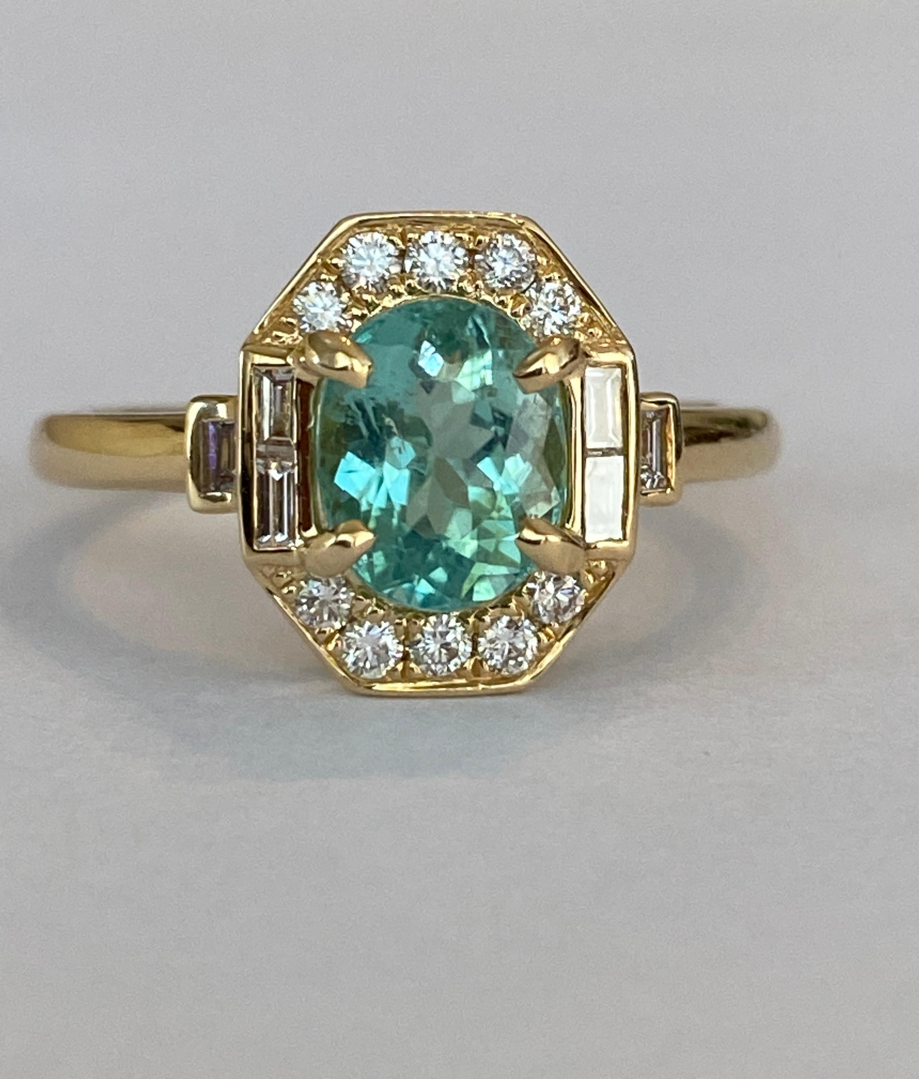 Diamant tourmaline Paraiba certifié ALGT de 1,67 carat  Bague en or jaune 18 kt Pour femmes en vente
