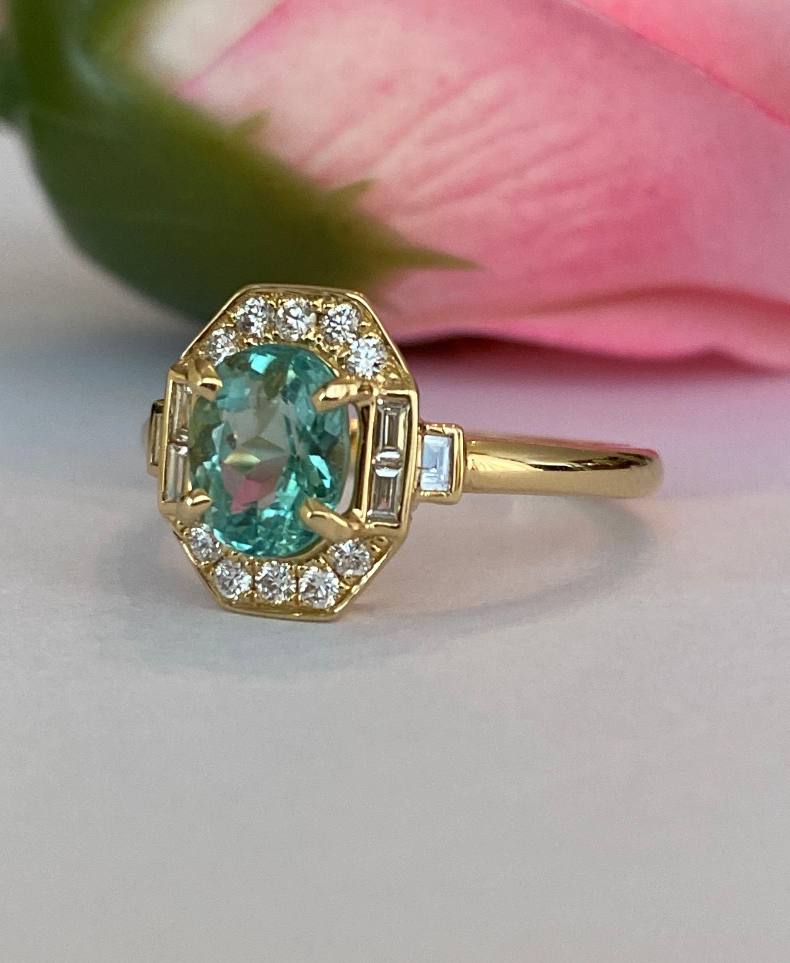 Diamant tourmaline Paraiba certifié ALGT de 1,67 carat  Bague en or jaune 18 kt en vente 3