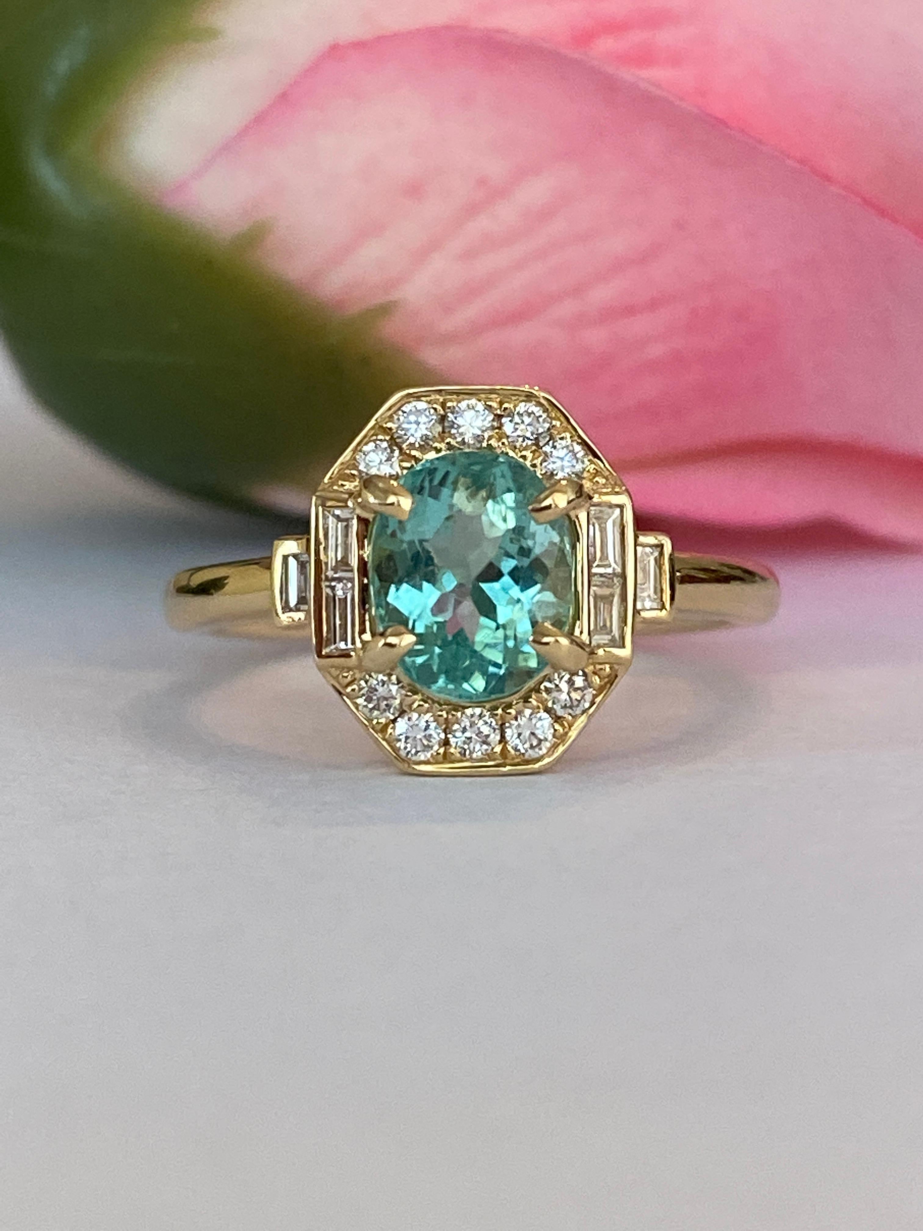 Diamant tourmaline Paraiba certifié ALGT de 1,67 carat  Bague en or jaune 18 kt en vente 4
