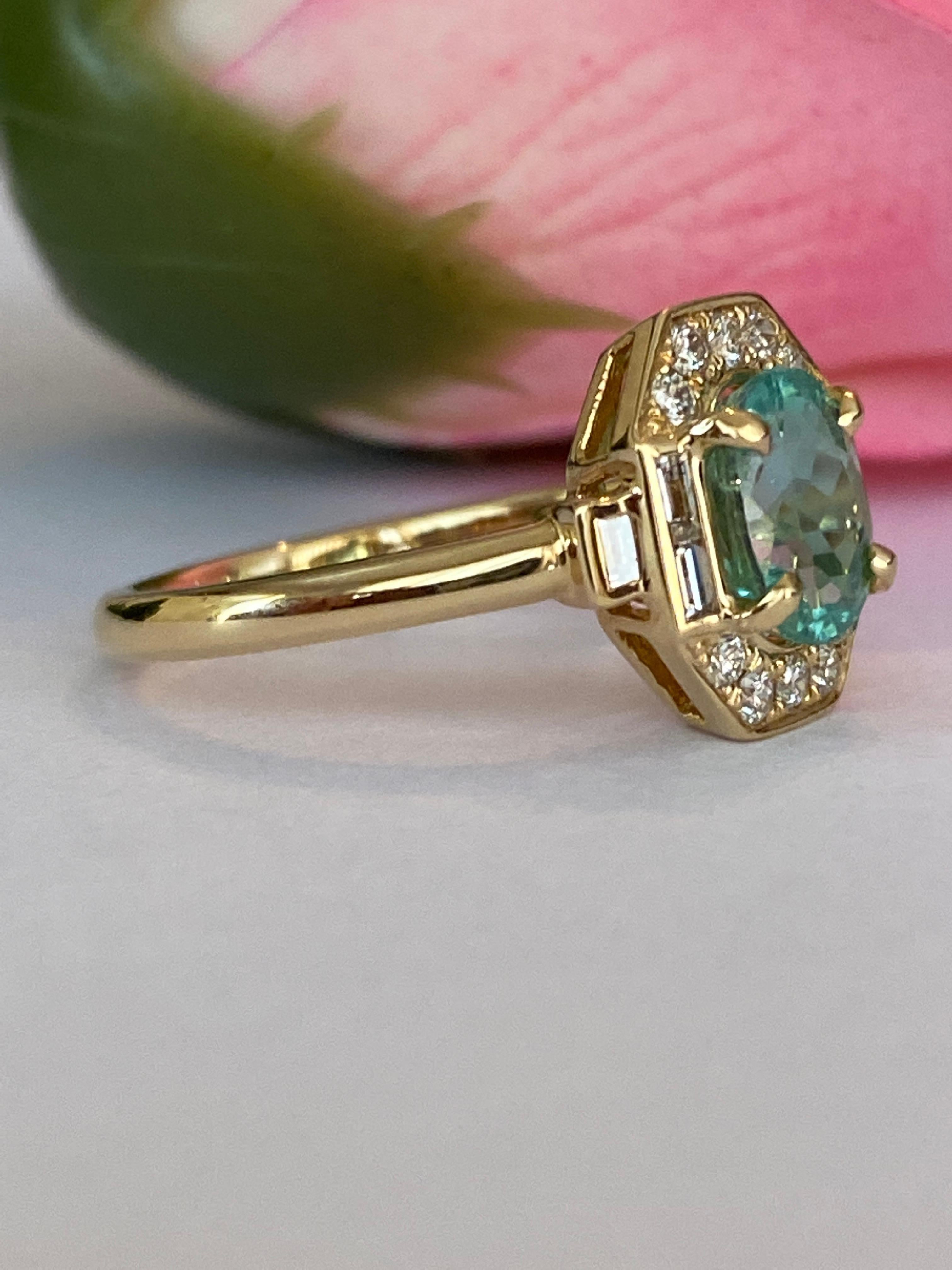 Diamant tourmaline Paraiba certifié ALGT de 1,67 carat  Bague en or jaune 18 kt en vente 5