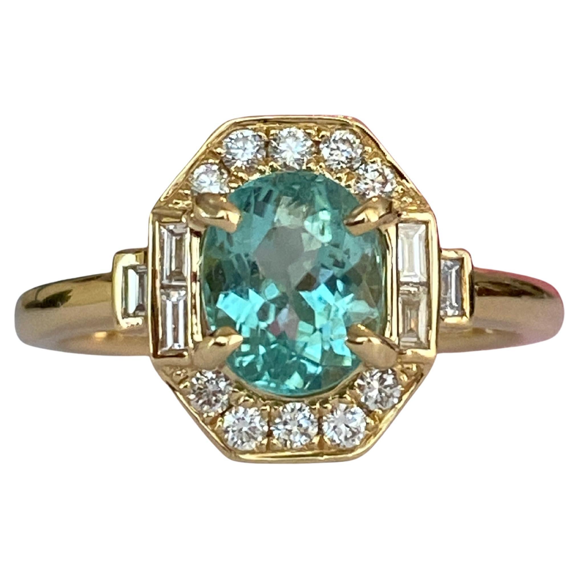Diamant tourmaline Paraiba certifié ALGT de 1,67 carat  Bague en or jaune 18 kt