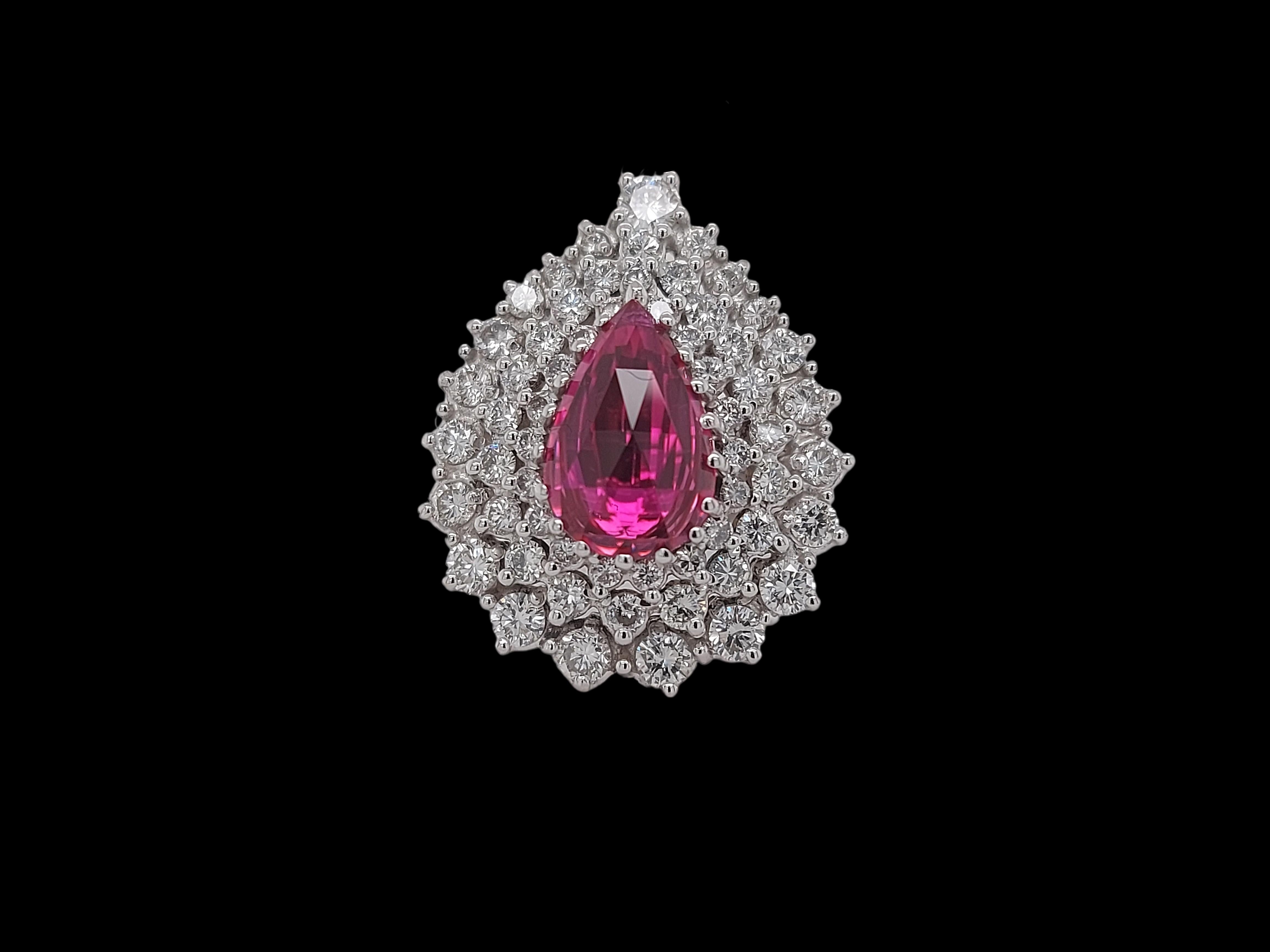ALGT zertifizierter 18 kt Gold 3,21 Karat Birnen-Rosenschliff feiner Farbe Rubin & Diamantring im Angebot 5