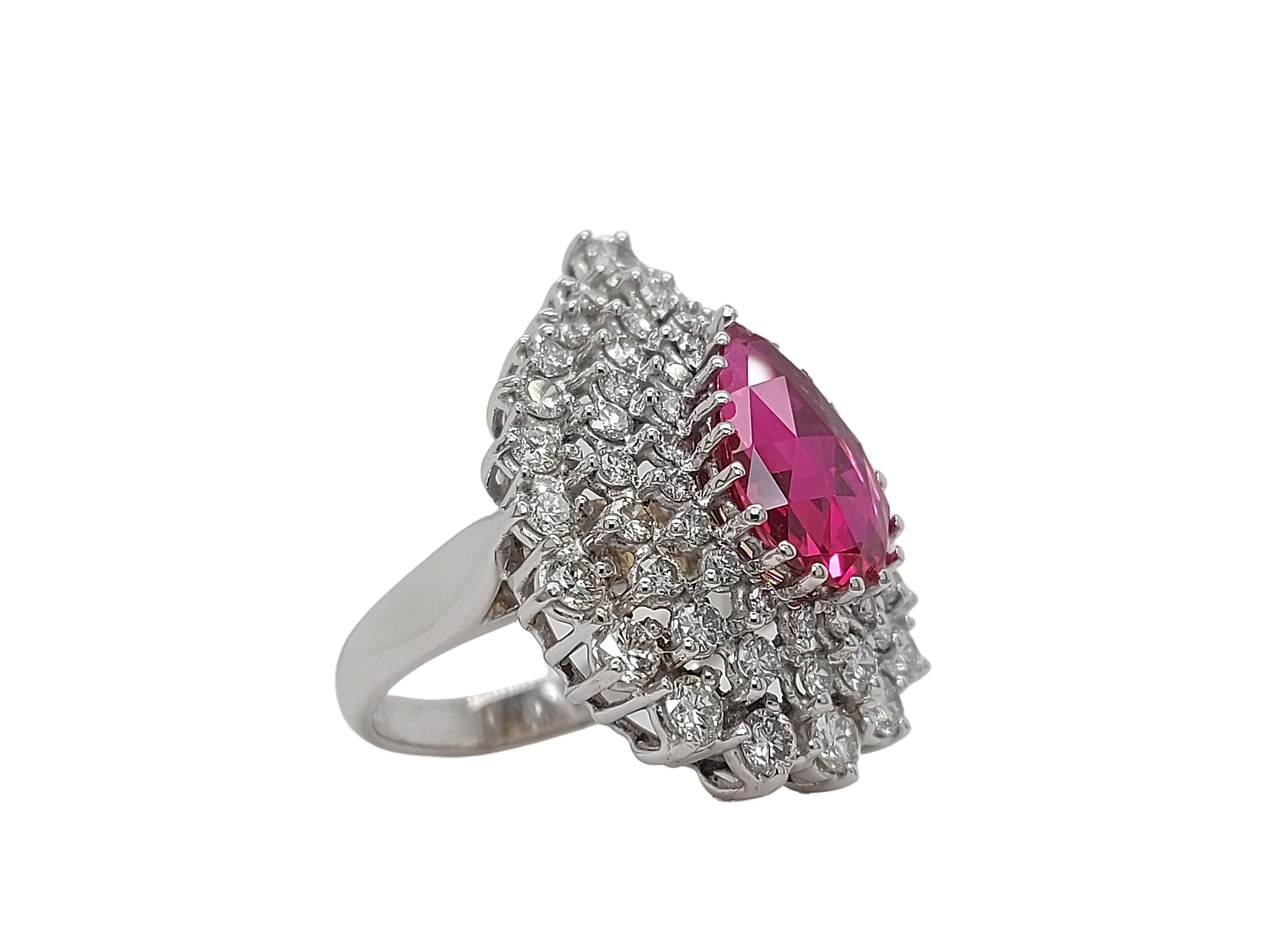 ALGT zertifizierter 18 kt Gold 3,21 Karat Birnen-Rosenschliff feiner Farbe Rubin & Diamantring im Angebot 3