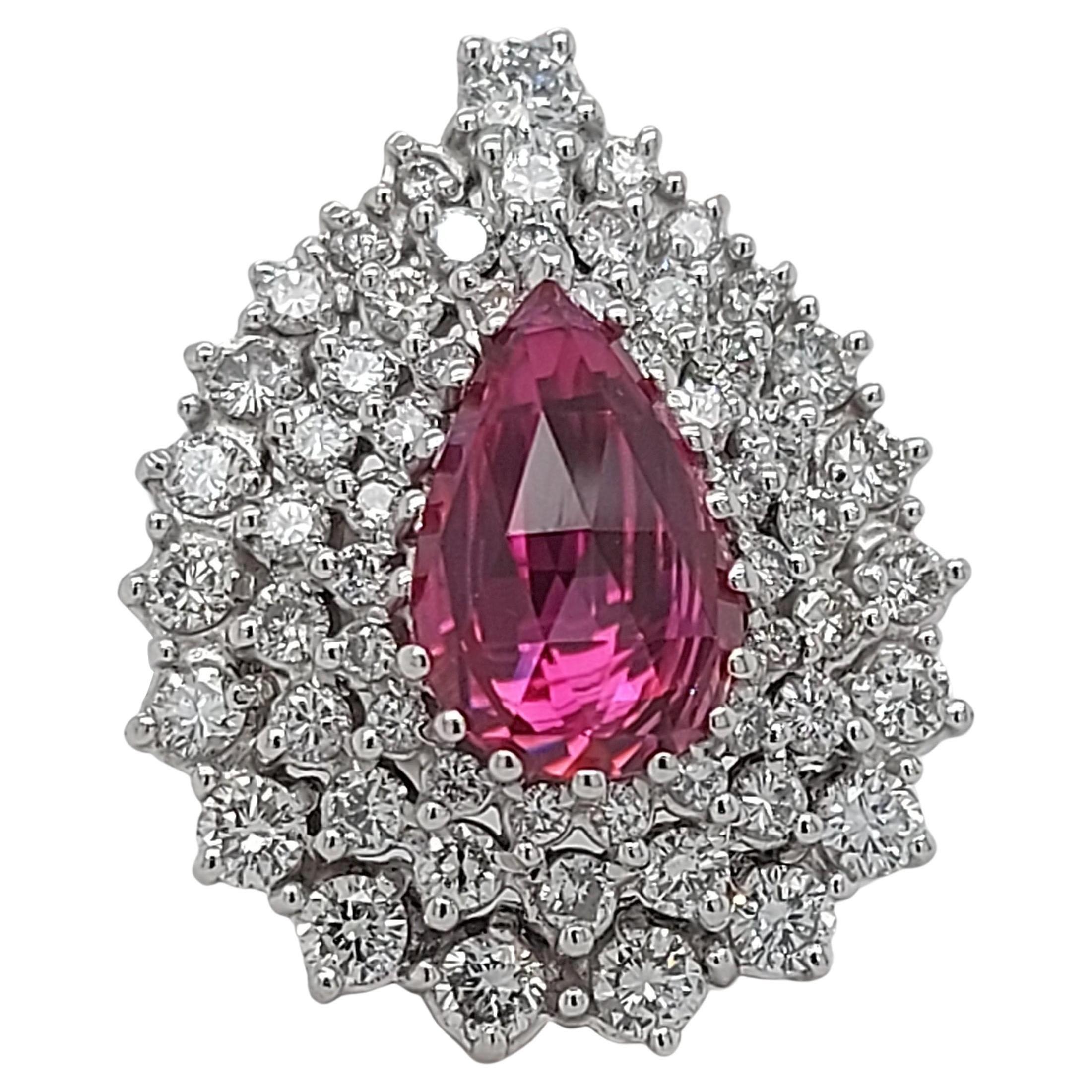 ALGT zertifizierter 18 kt Gold 3,21 Karat Birnen-Rosenschliff feiner Farbe Rubin & Diamantring im Angebot