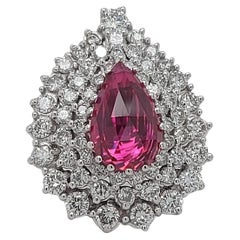 ALGT Certified 18 kt Gold 3.21 Ct Pear Rose Cut Fine Color Ruby & Diamond Ring