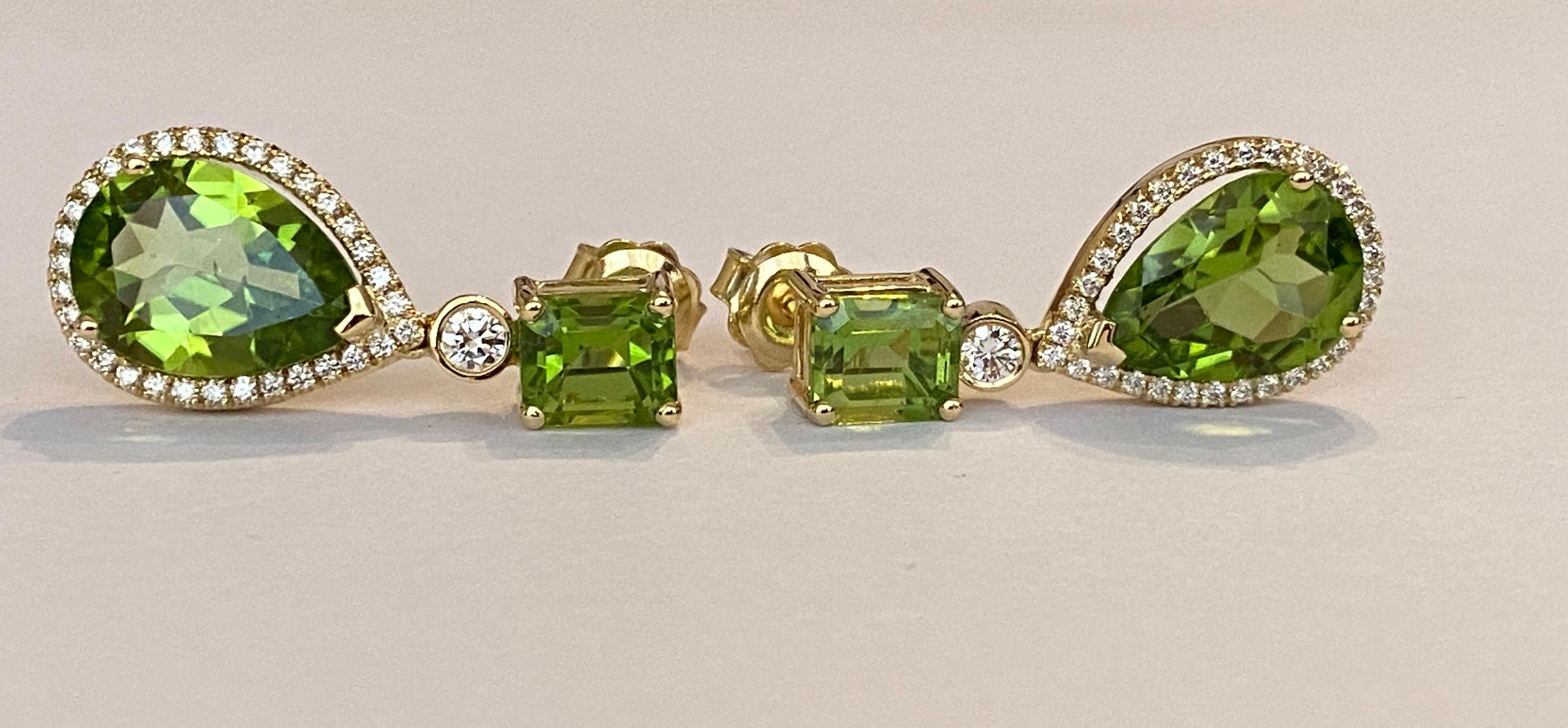 ALGT certified 18 kt gold Peridot Earrings with Diamonds For Sale 4