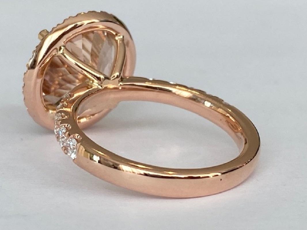 ALGT Certified 18 Kt. Pink Gold Ring with 5.10 Ct Morganite and Diamonds For Sale 7