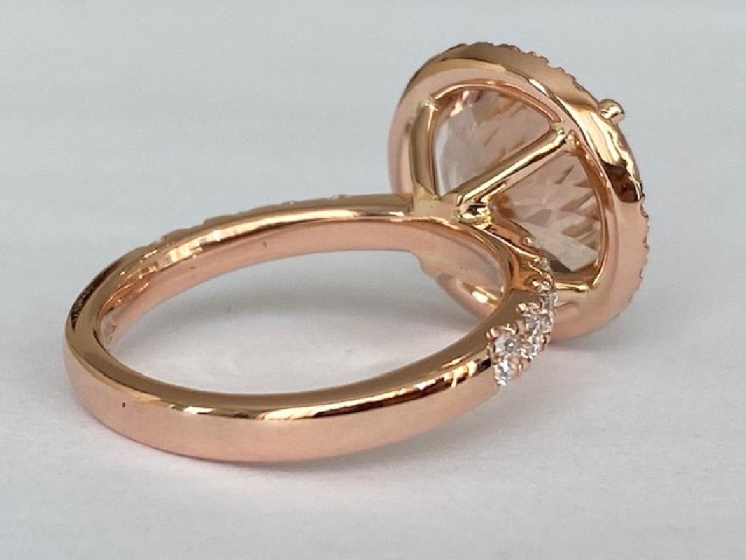 ALGT Certified 18 Kt. Pink Gold Ring with 5.10 Ct Morganite and Diamonds For Sale 2