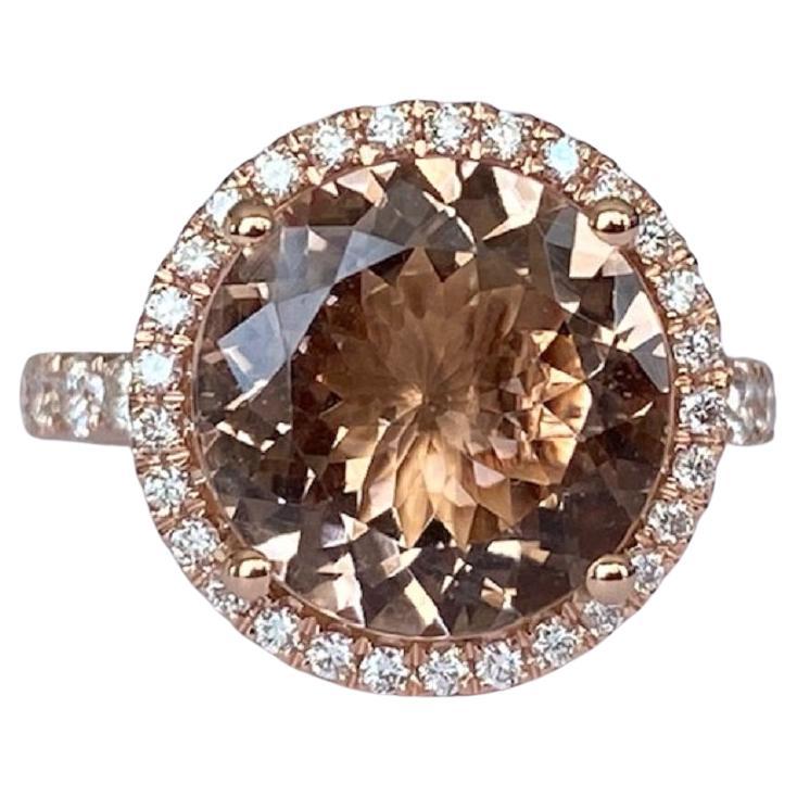 ALGT Certified 18 Kt. Pink Gold Ring with 5.10 Ct Morganite and Diamonds For Sale