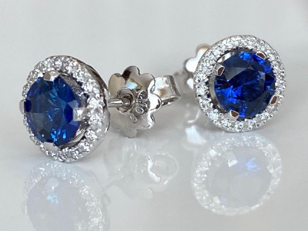 ALGT Certified 18 Kt. White Gold Earrings with 1.62 Ct Sapphires and Diamonds For Sale 6