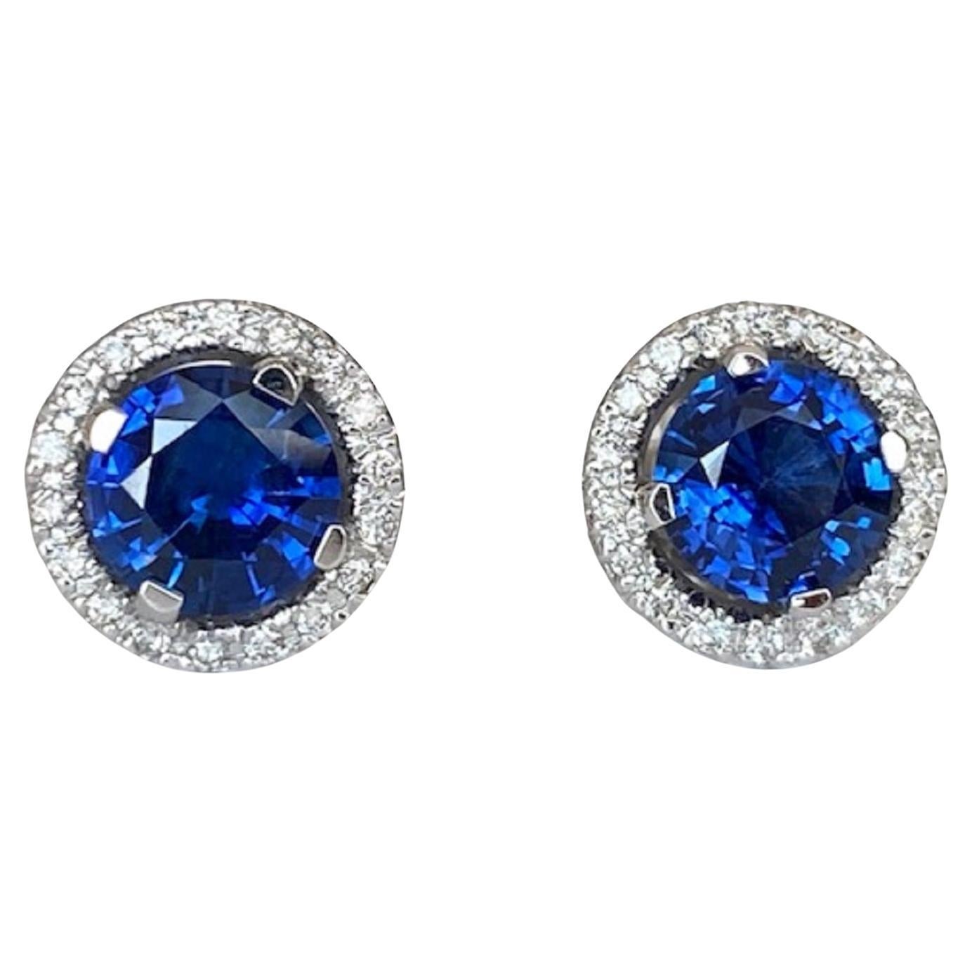 ALGT Certified 18 Kt. White Gold Earrings with 1.62 Ct Sapphires and Diamonds For Sale