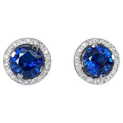 ALGT Certified 18 Kt. White Gold Earrings with 1.62 Ct Sapphires and Diamonds
