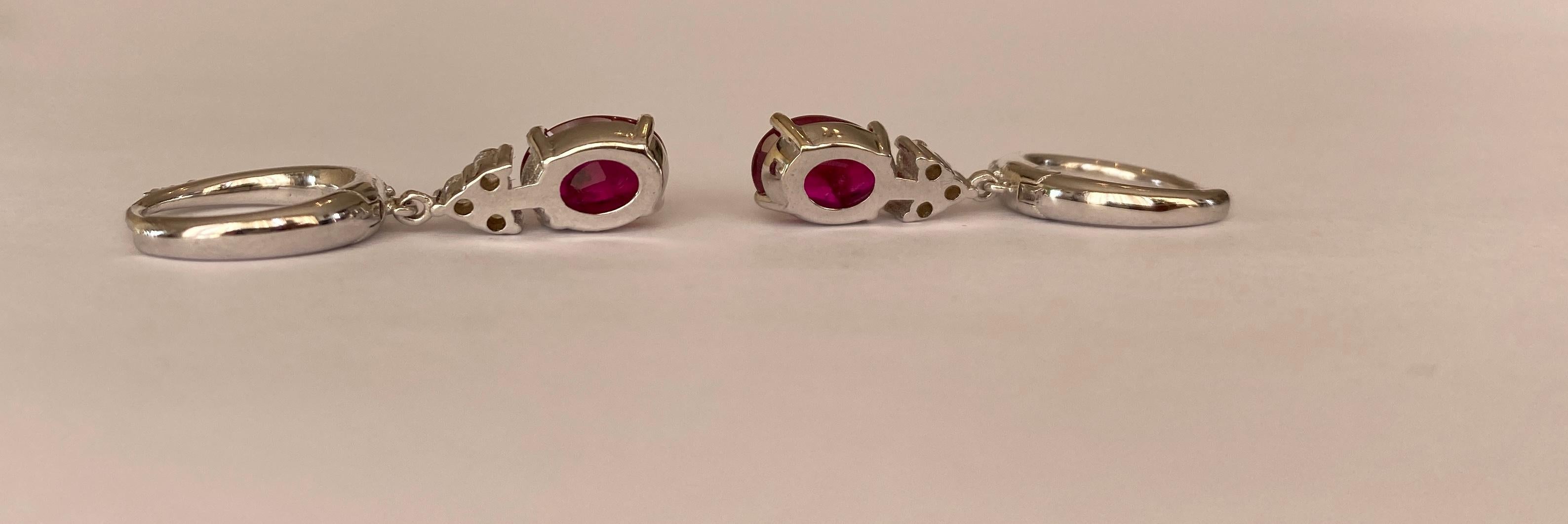 ALGT Certified 18 Kt. White Gold Earrings with 2.28 Ct Rubies and Diamonds For Sale 6