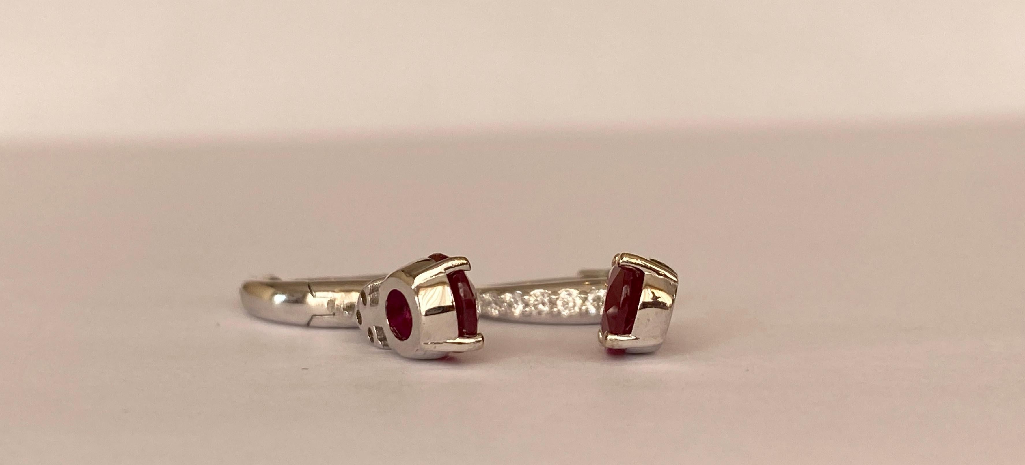 ALGT Certified 18 Kt. White Gold Earrings with 2.28 Ct Rubies and Diamonds For Sale 7
