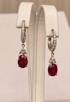 ALGT Certified 18 Kt. White Gold Earrings with 2.28 Ct Rubies and Diamonds