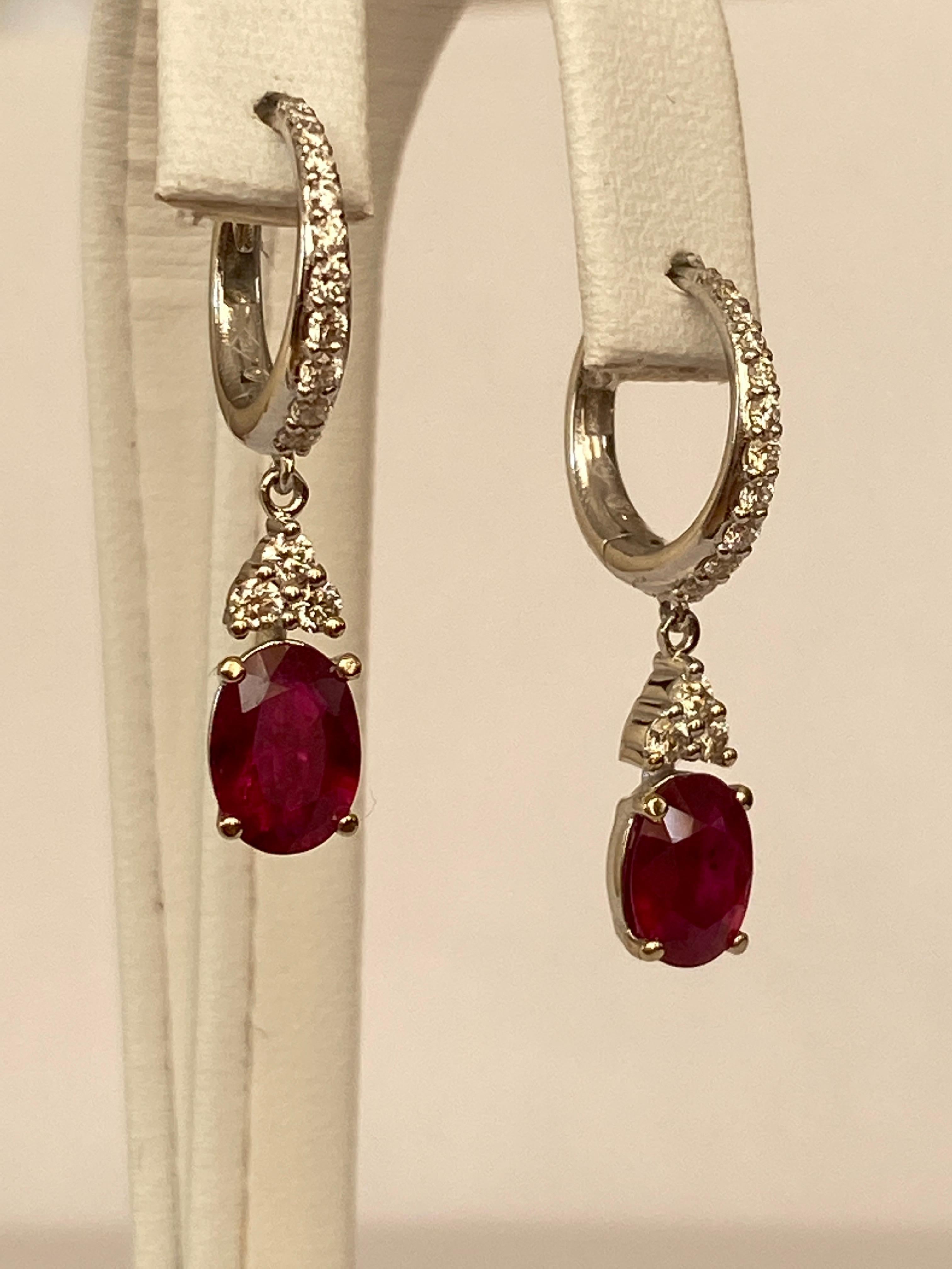 Contemporary ALGT Certified 18 Kt. White Gold Earrings with 2.28 Ct Rubies and Diamonds For Sale