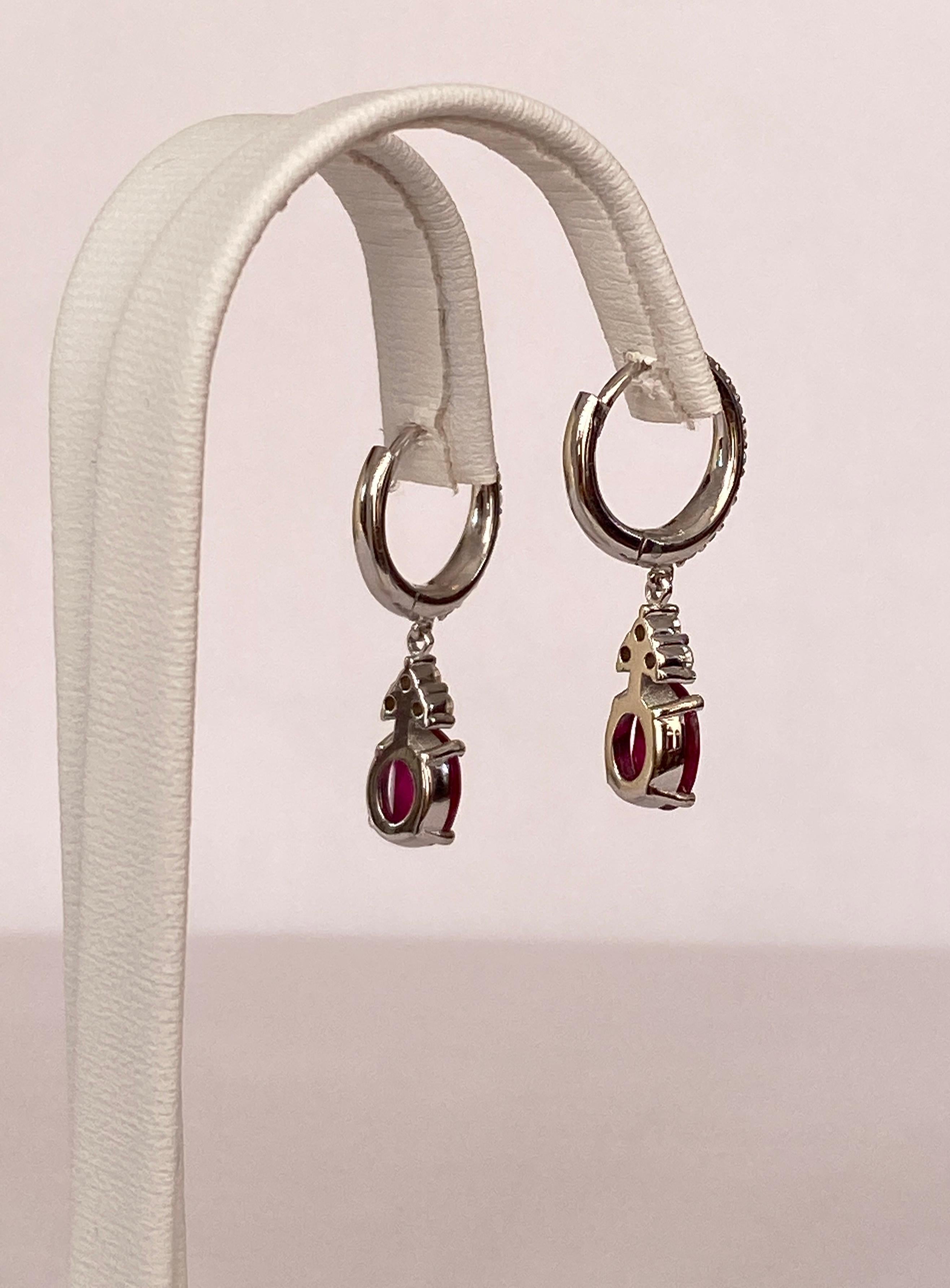 ALGT Certified 18 Kt. White Gold Earrings with 2.28 Ct Rubies and Diamonds For Sale 1