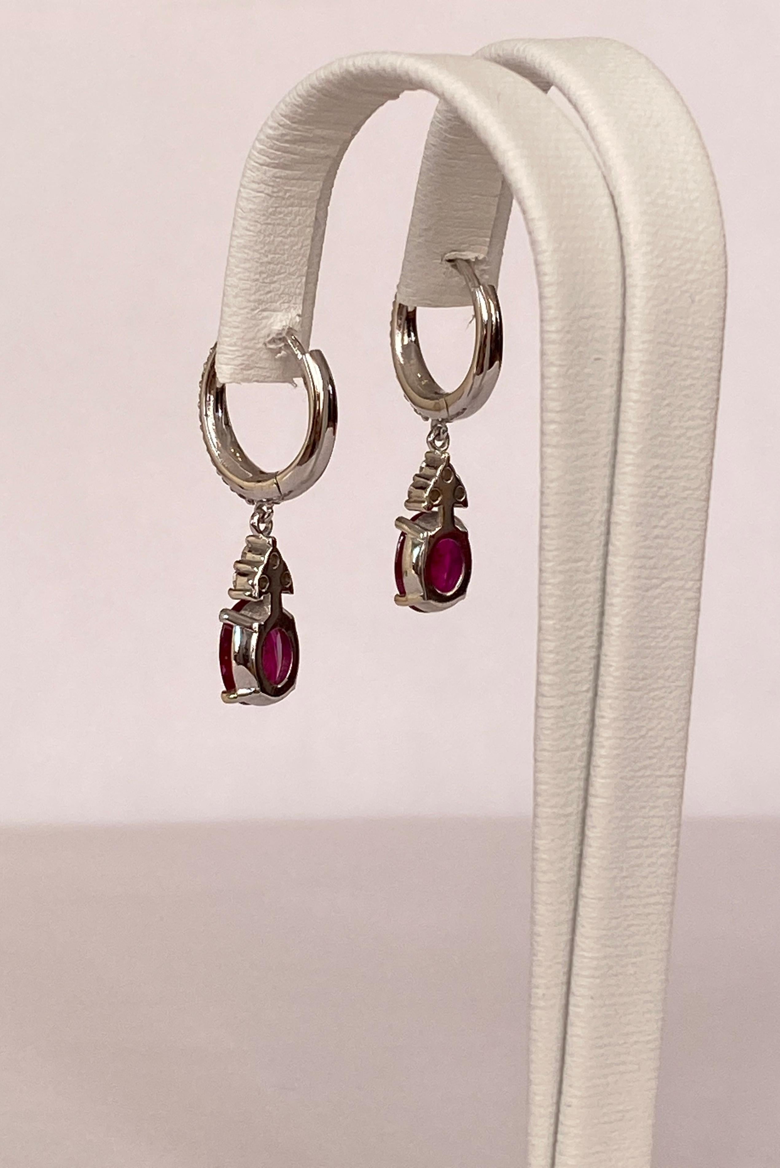 ALGT Certified 18 Kt. White Gold Earrings with 2.28 Ct Rubies and Diamonds For Sale 2