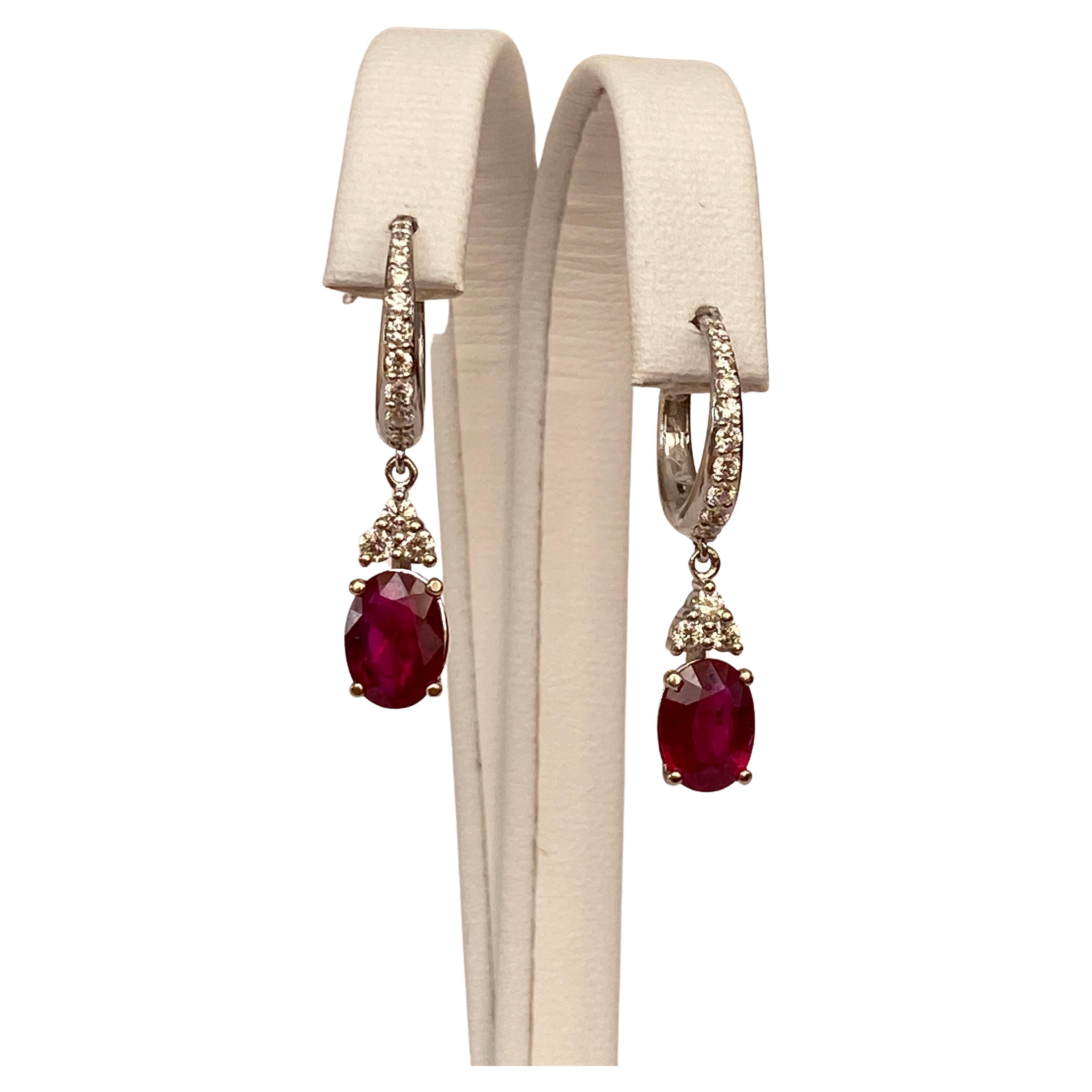 ALGT Certified 18 Kt. White Gold Earrings with 2.28 Ct Rubies and Diamonds