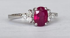 Certified 18 Kt.White Gold  Engagement Diamond Ring with 1.23 Ct Ruby