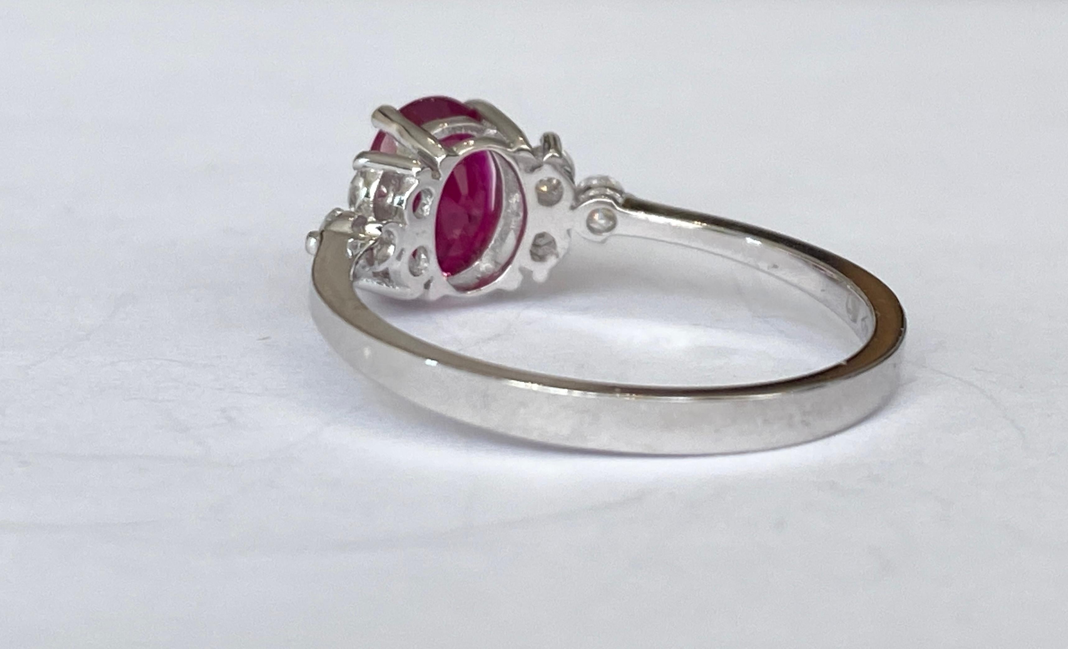 Algt Certified 18 Kt.White Gold Ring with 1.23 Ct Ruby, Diamonds For Sale 1