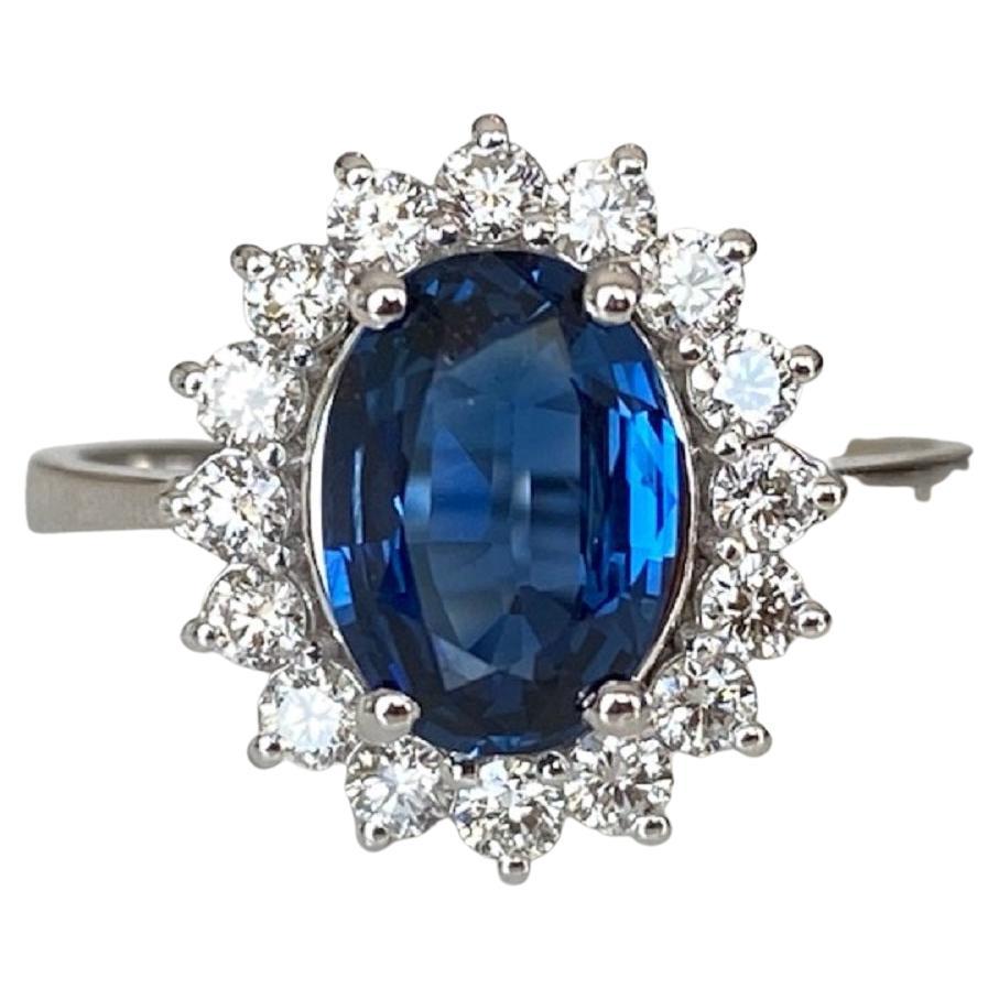 ALGT Certified 18 Kt. White Gold Ring with 1.65 Carat Sapphire and Diamonds