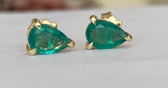 ALGT certified 2.17 Carat  Intense Green Color Emeralds yellow Gold Earrings