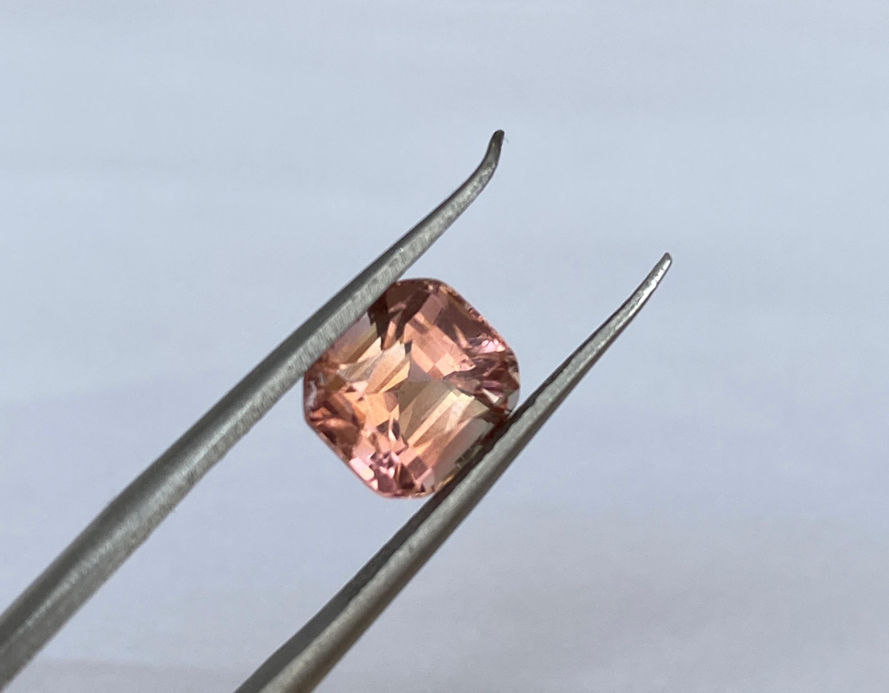Arts and Crafts ALGT Certified 2.56 carat cushion mixed cut Intense Pink Tourmaline For Sale