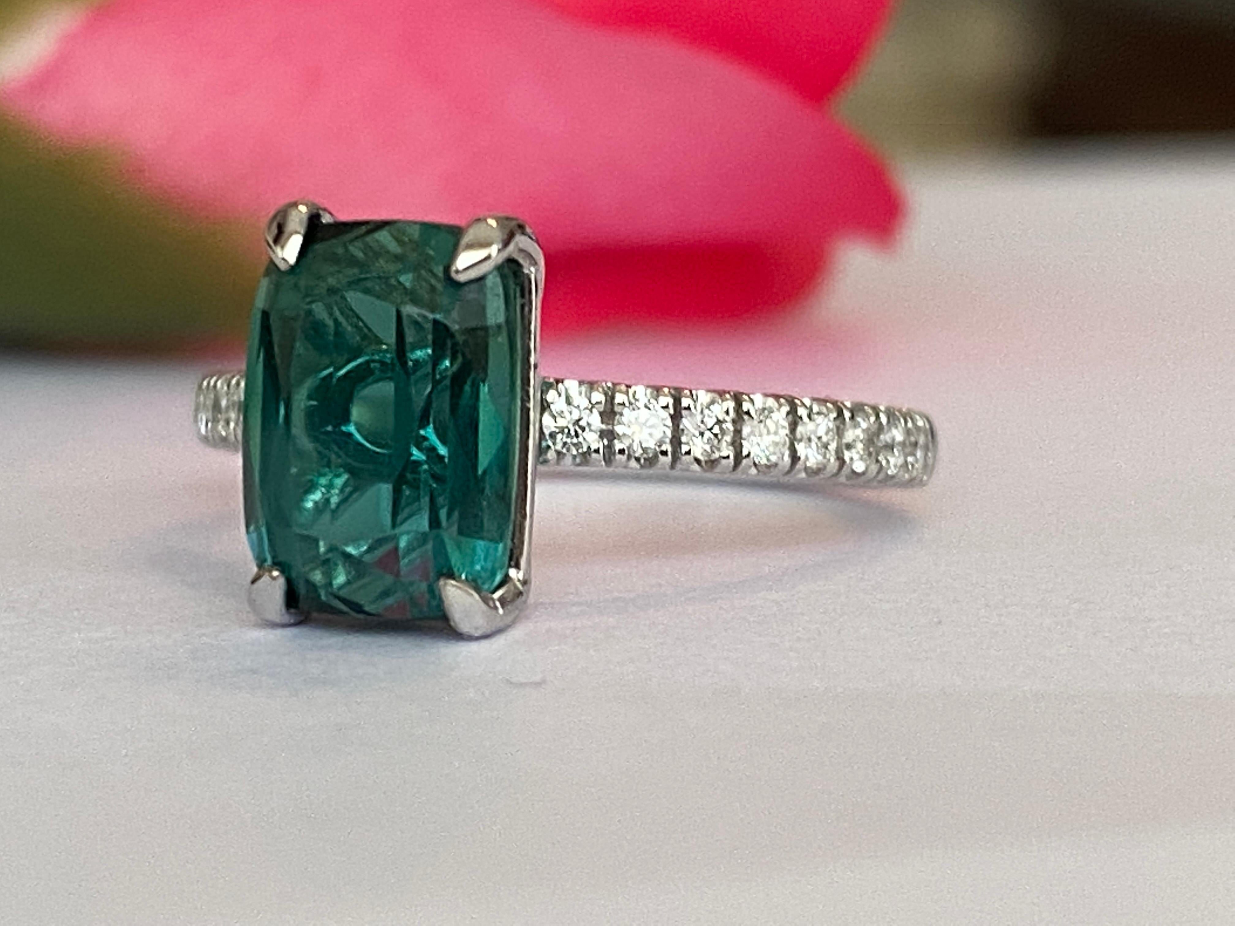 ALGT Certificado 2,80 Quilates Turmalina Laguna Diamante Cóctel Anillo de oro Corte cojín en venta