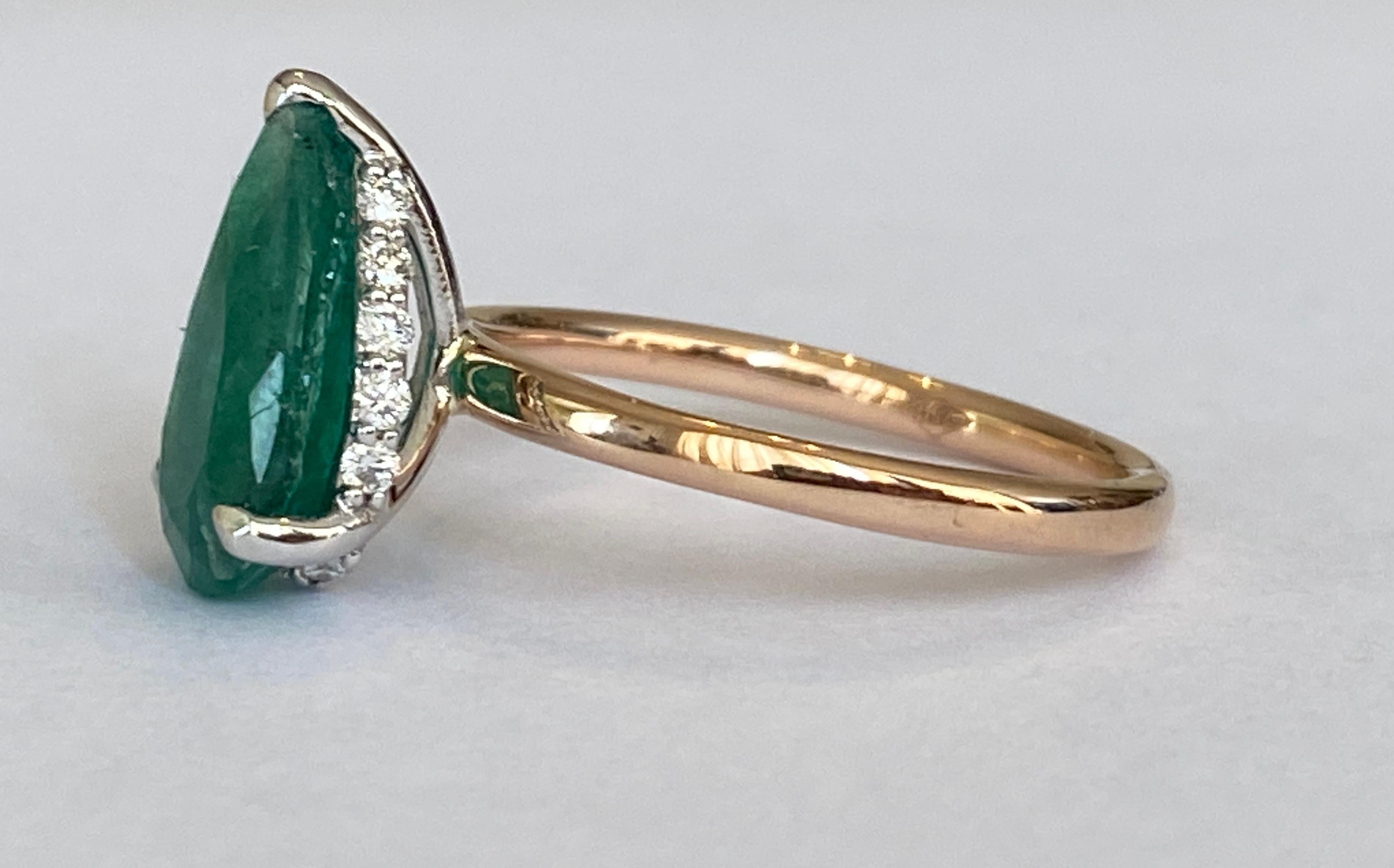 ALGT Certified 3.00 carat Emerald Diamond Cocktail Gold Ring For Sale 1