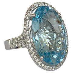 ALGT zertifizierter 34 Karat Himmelblauer Topas Whait Gold  Diamant-Cocktailring