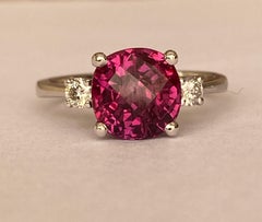 ALGT Certified 4.34 Carat Vivid/ Deep Purplish Pink Sapphire Diamond Ring