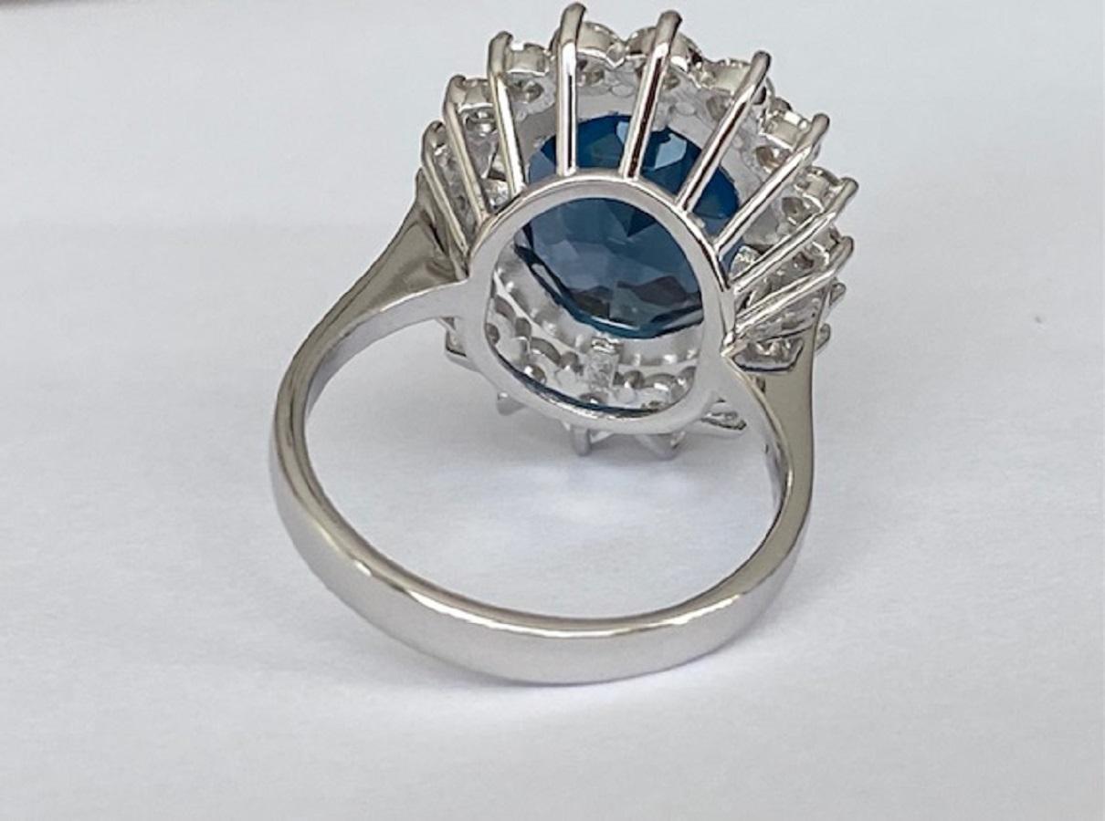 ALGT Certified .7.00 Carat London BlueTopaz Diamond Cocktail Ring For Sale 7
