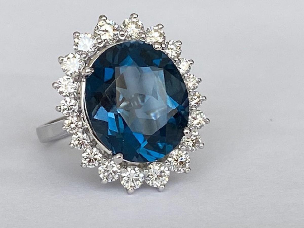 Contemporary ALGT Certified .7.00 Carat London BlueTopaz Diamond Cocktail Ring For Sale