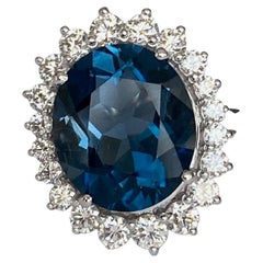 Anello da cocktail con diamante London BlueTopaz certificato ALGT da 7,00 carati