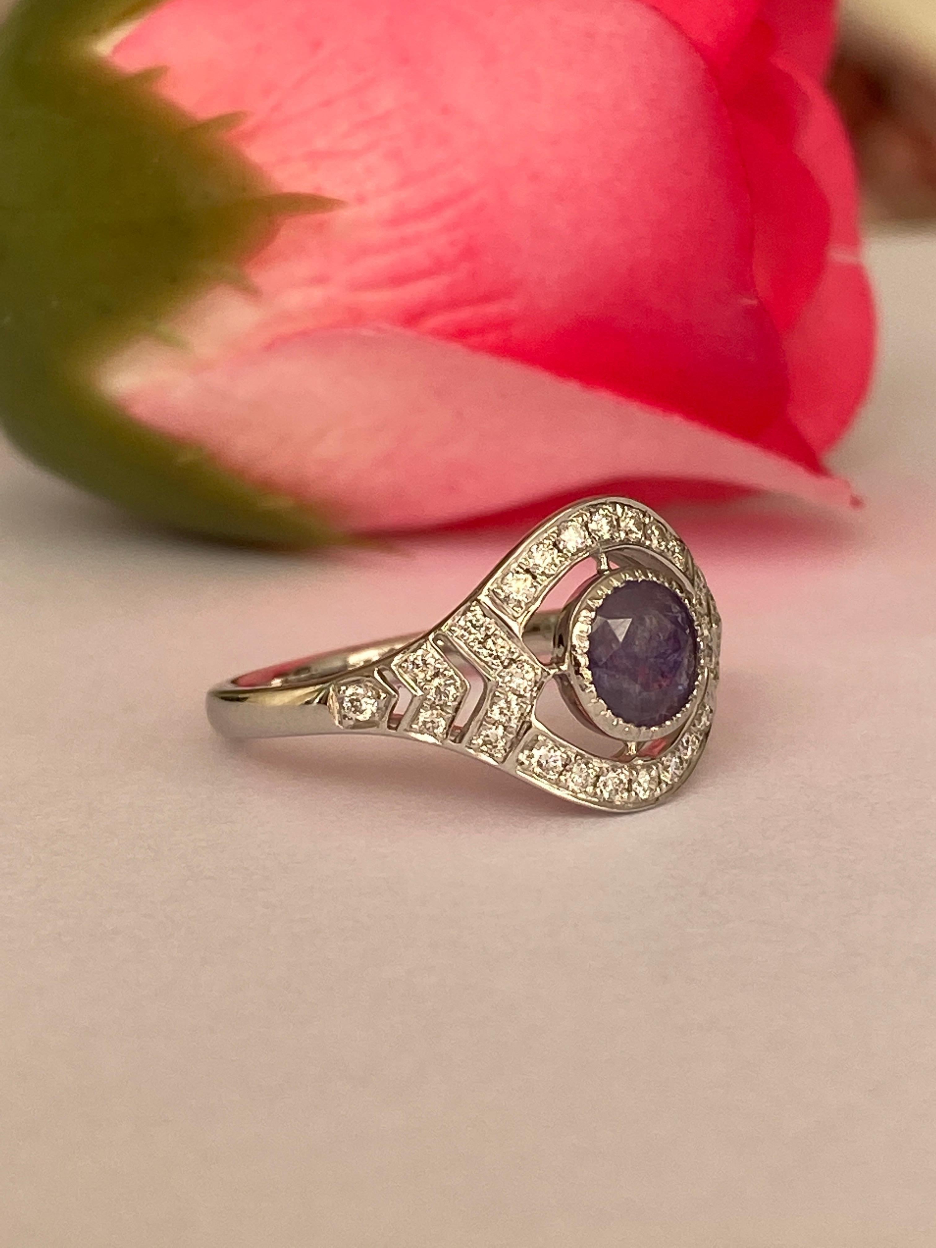 ALGT certificato Nature 0.77 Carati  Alessandrite e  Diamante  Oro bianco  Anello in vendita 1