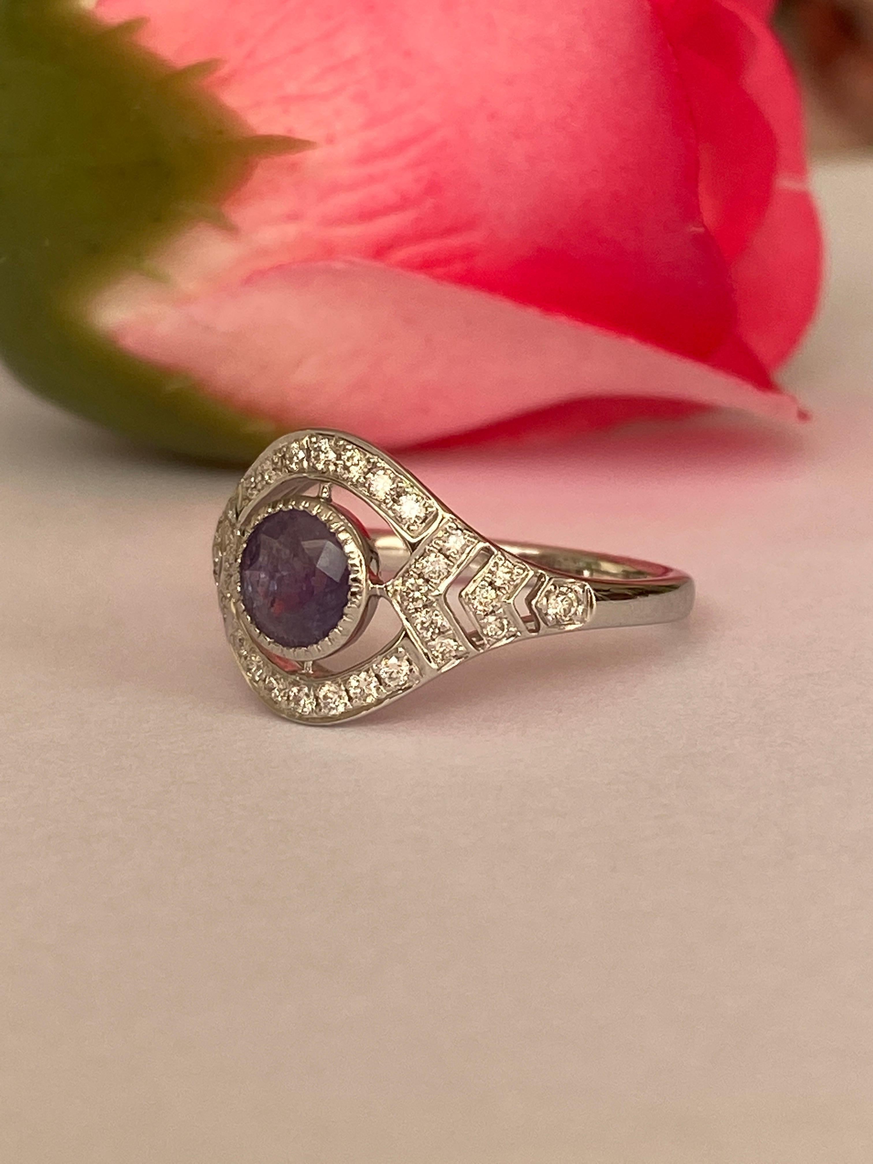 ALGT certificato Nature 0.77 Carati  Alessandrite e  Diamante  Oro bianco  Anello in vendita 3
