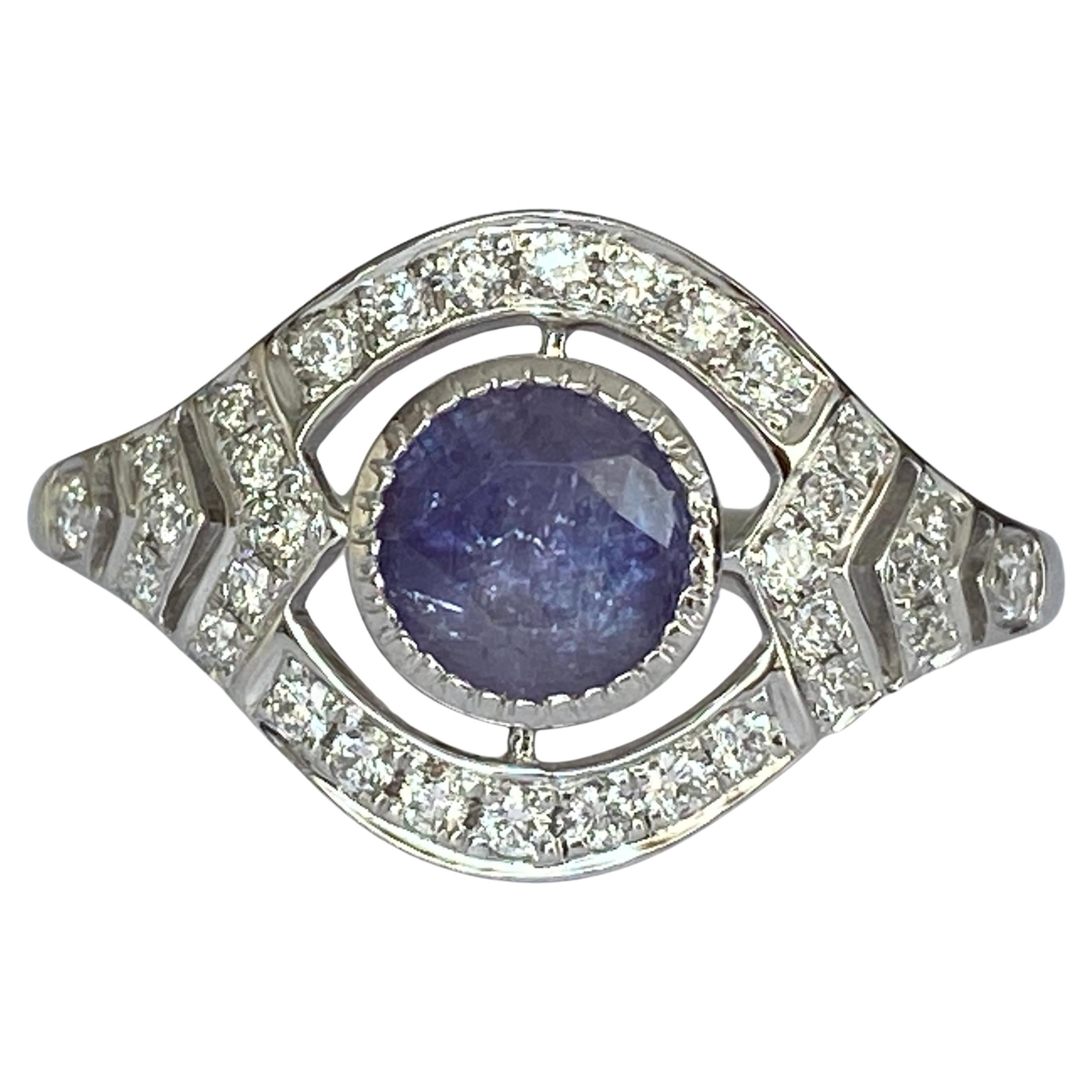 ALGT certificato Nature 0.77 Carati  Alessandrite e  Diamante  Oro bianco  Anello