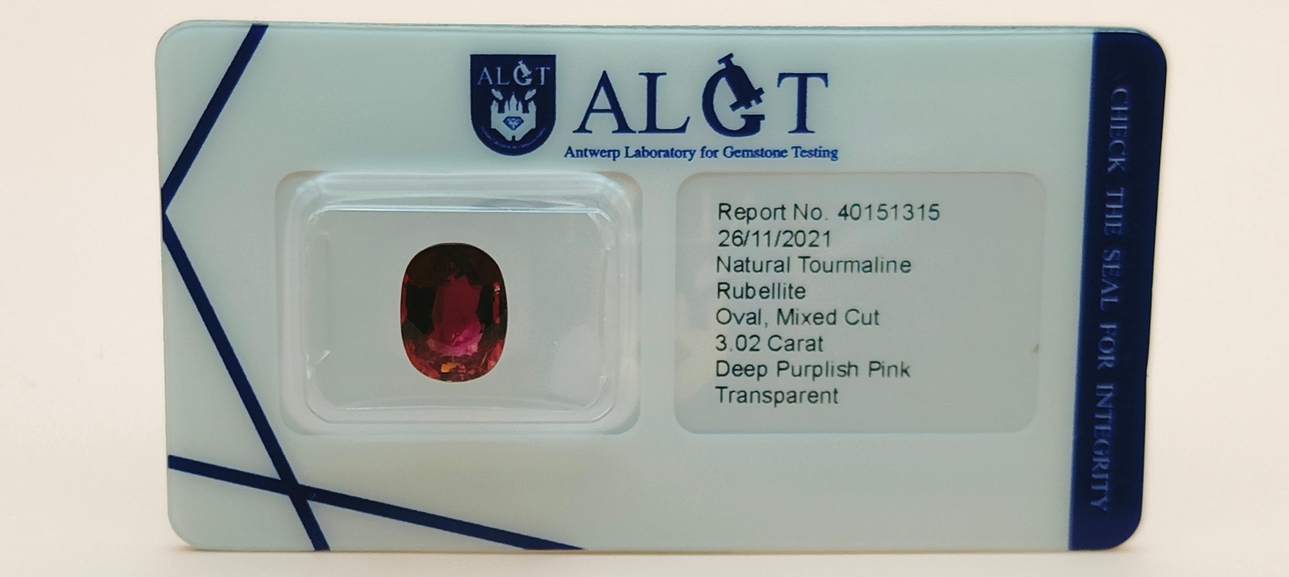 ALGT Certified Rare Natural Deep Purplish Pink Rubellite, 3.02 Carat Gemstone For Sale 2