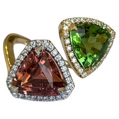 ALGT Certified Toi et Moi 5.84 crt Tourmalines and Diamond Cocktail Ring