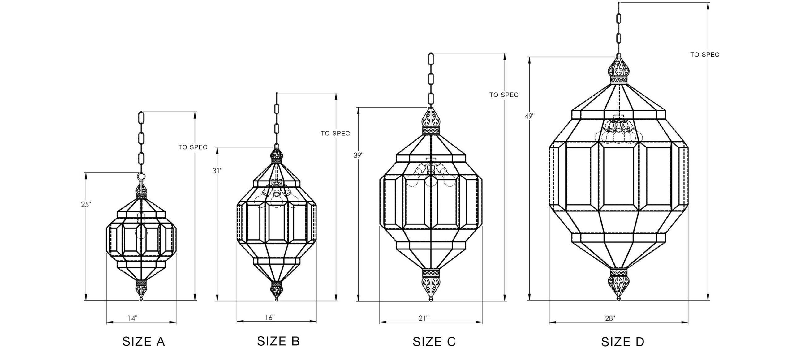 These glass lanterns are made in a generations-old workshop in Granada, Spain. Each pendant light is hand forged, and reflects the influence of Moorish design that can be observed throughout the region.

These lanterns, with their multitude of