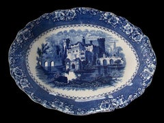 Alhambra, Antique Blue Transfer Decorated Ironstone Platter, U.K, circa 1850