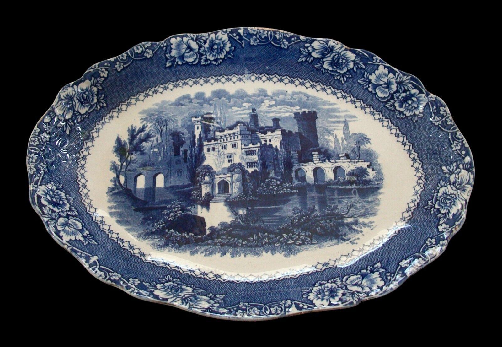 Victorian Alhambra, Antique Blue Transfer Decorated Ironstone Platter, U.K, circa 1850 For Sale