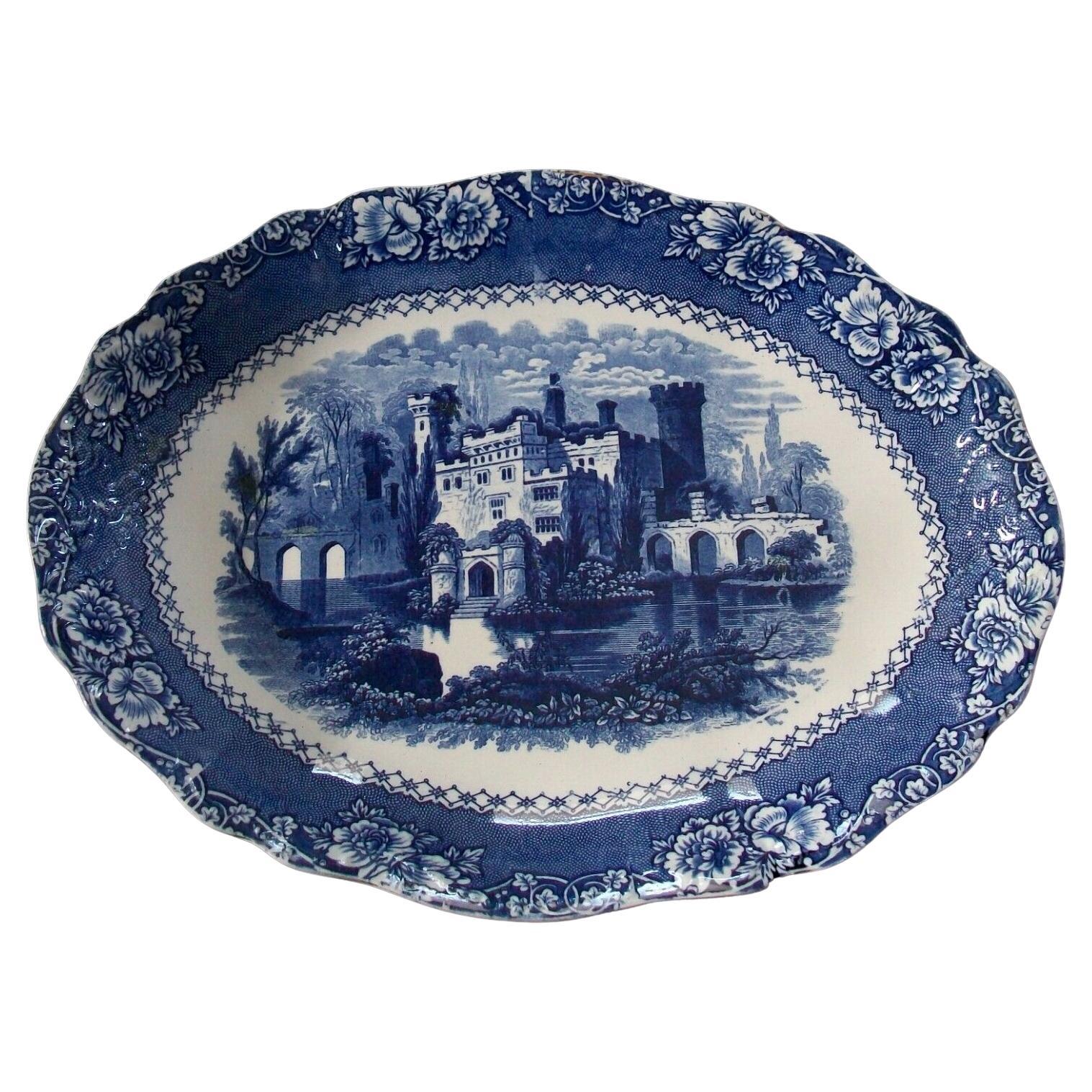 Alhambra, Antique Blue Transfer Decorated Ironstone Platter, U.K, circa 1850 For Sale